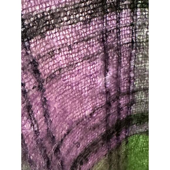 Vintage mohair blend throw blanket purple green 50x70”plaid moffat handloom - Picture 7 of 16